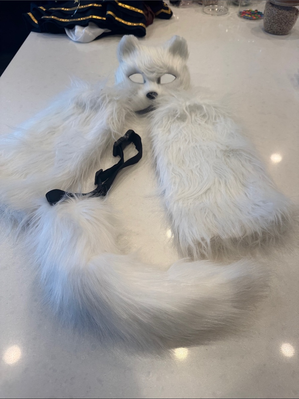 White Faux Fur cat kitten Costume Set for Kids/adult sm - Mask, Tail & Paw Mitts